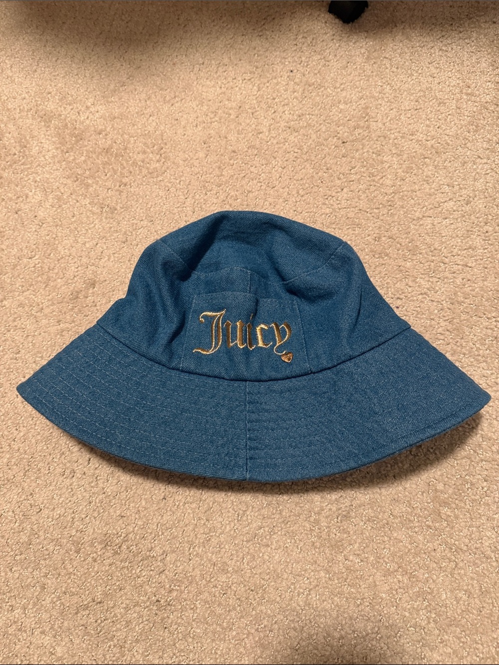 Juicy Couture Blue Denim Bucket Hat with Gold Embroidery